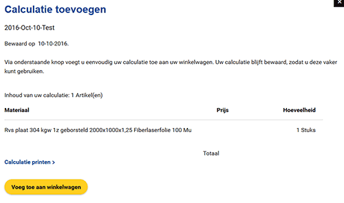 Calculatie toevoegen Mijn MCB Direct